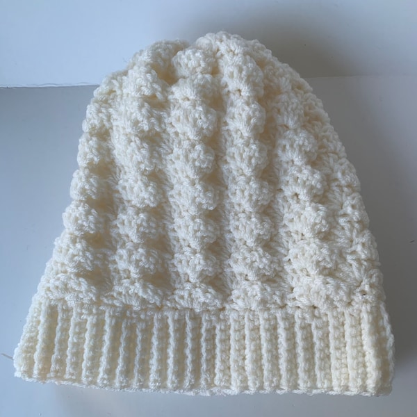 Crocheted head warmer hat, toboggan, beanie, warm hat for snow days, skiing, ear and head warm hat, soft white crocheted beanie