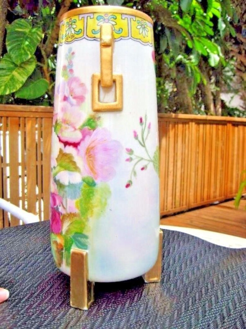 Vintage Nippon Hand Painted Vase With Gold Leaf - Etsy