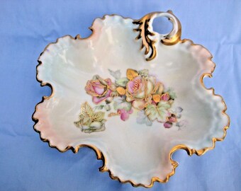 Limoges signed d'art porcelain dish with rose print