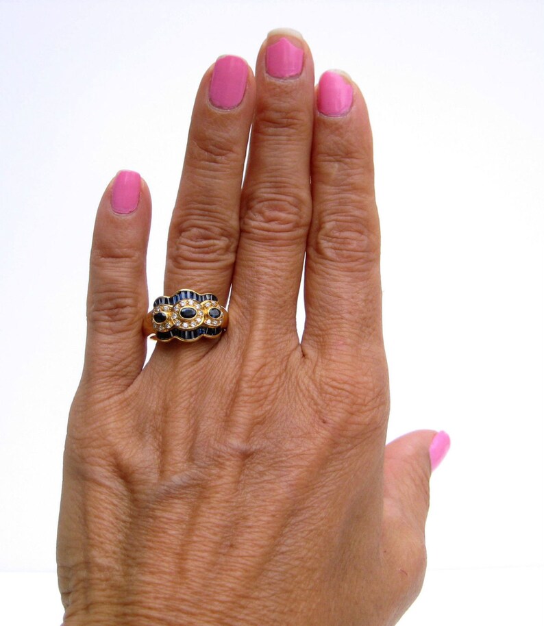 Estate Sapphire and Diamond Scalloped Ring in 18k Yellow Gold | Etsy