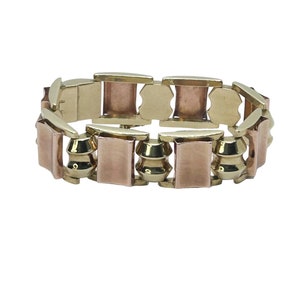 Vintage Retro Link Bracelet 14k Yellow & Rose Gold