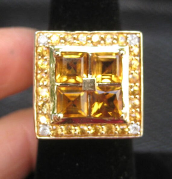 Estate Citrine and Yellow Sapphire Square Ring in 