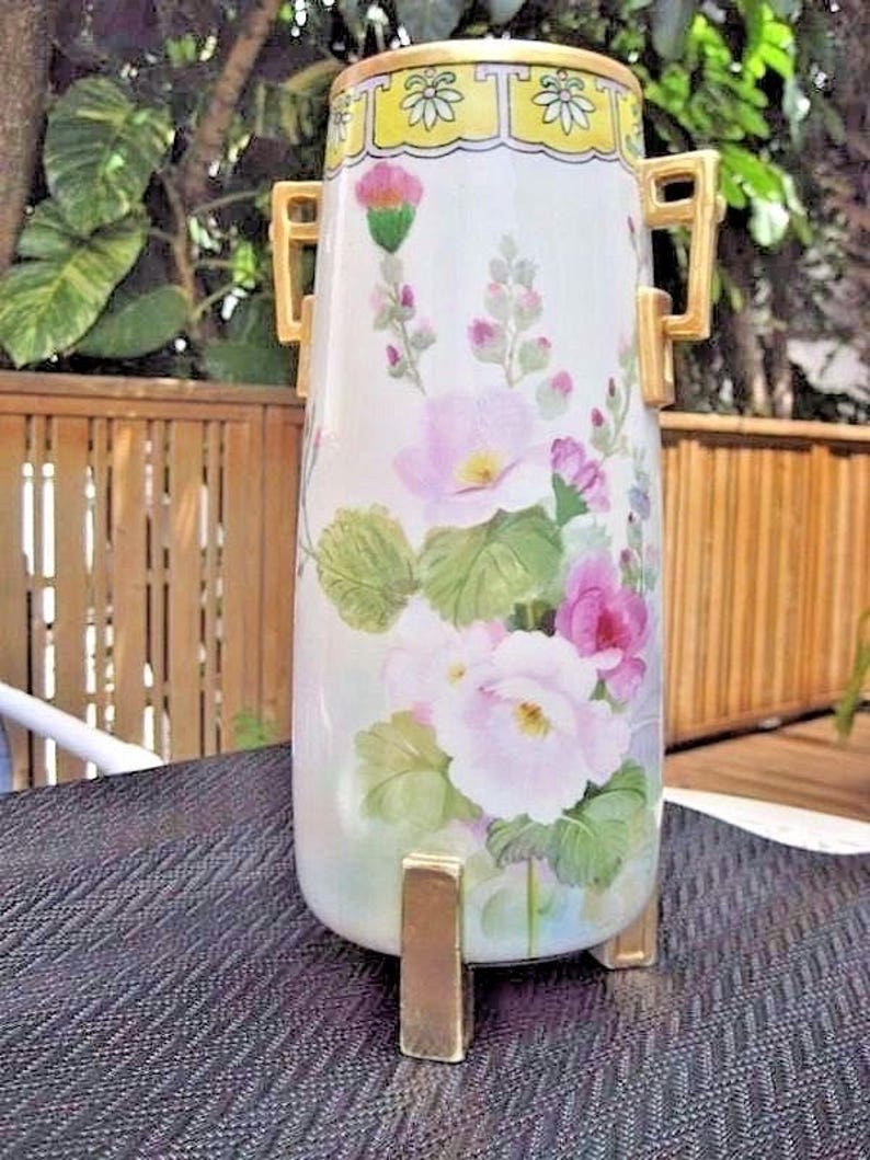 Vintage Nippon Hand Painted Vase With Gold Leaf - Etsy