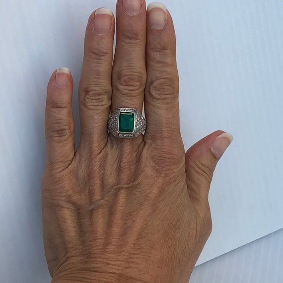 Vintage Emerald Cut Emerald and diamond ring in P… - image 5