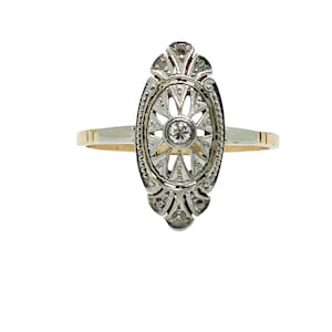 Diamond Filigree Ring  Antique Edwardian 18k Yellow Gold  & Platinum Size 9.5