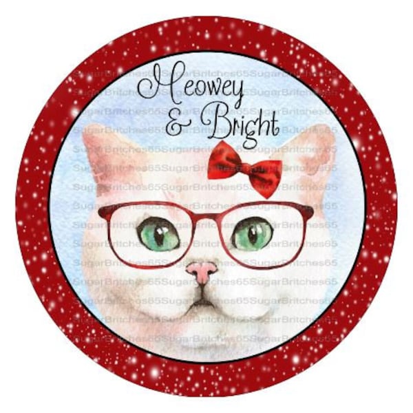 Meowy and Bright, Merry Christmas Cat Sign, Christmas Wreath Sign, Merry Christmas Sign, Cat Decor, Cat Wreath, Cat Lover Gift