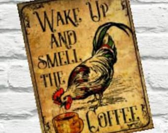 Smell the Coffee Sign, Kitchen Sign, Rooster Sign, Wreath Sign Coffee, Wreath Attachment Coffee, Coffee Decor, Rooster Decor, Rooster Sign