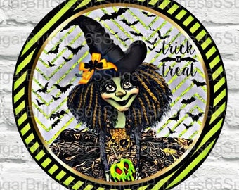 Halloween Witch Sign, Halloween Sign with Witch and Bats, Halloween Decor, Witch Decor, Witch Sign, Black Cat Sign, Trick or Treat Sign