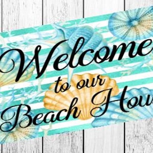 Beach House Sign, Welcome Beach Sign, Beach Sign, Coastal Wreath Sign, Beach Decor, Coastal Decor, Sea Shell Sign, Beach House Decor
