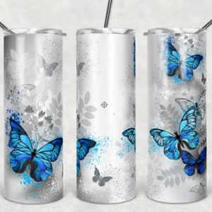 20 oz Skinny Tumbler, Blue Butterfly Tumbler, Butterfly Tumbler, Butterfly Theme, Butterfly Decor, Gifts for Her, Gifts under 30