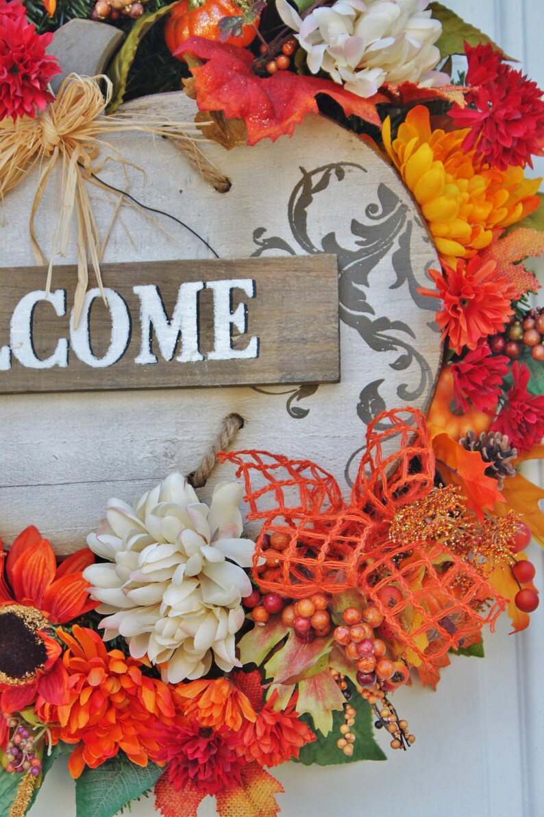 Autumn Welcome Wreath Fall Welcome Wreath Fall Welcome Wreath with Pumpkin Sign