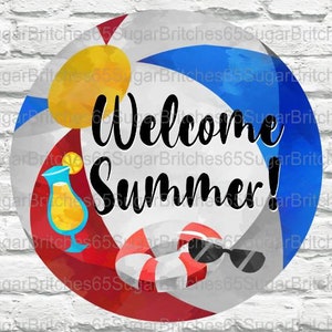 Welcome Summer Wreath Sign, Summer Wreath Sign, Summer Decor, Summer Theme, Beachball Sign, Beachball Theme, Beachball Decor