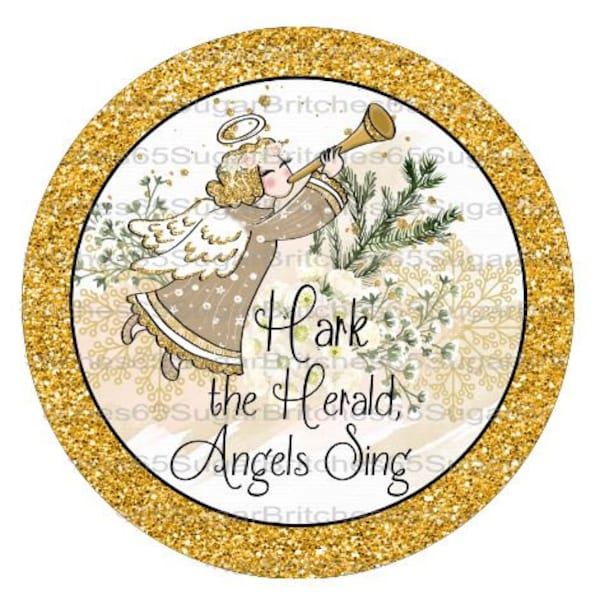 Hark The Herald Angels Sing, Christmas Sign, Gold Christmas Decor, Gold Holiday Sign, Gold Glitter Sign, Angel Sign, Angel Decor, Angels