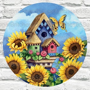 Summer Wreath Sign, Sunflower Sign, Sunflower Decor, Summer Door Hanger, Birdhouse Wreath Sign, Summer Welcome Sign, Birdhouse Sign