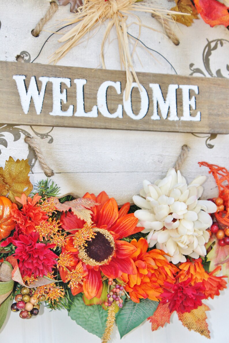 Autumn Welcome Wreath Fall Welcome Wreath Fall Welcome Wreath with Pumpkin Sign