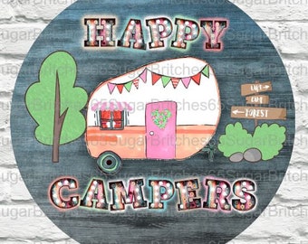 Happy Campers Wreath Sign, Summer Wreath Sign, Summer Decor, Camping Decor, Trailer Decor, Camping Trailer Sign, Camping Themed Sign