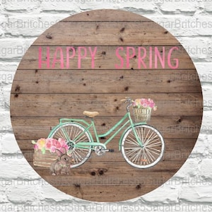 Spring Wreath Sign, Spring Decor, Spring Theme, Happy Spring, Floral Signs, Floral Decor, Floral Theme, Bicycle Sign, Bicycle Decor