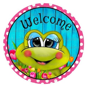 Welcome Frog Sign, Frog Sign for Wreaths, Frog Decor, Summer Wreath Sign, Frog Themed Decor, Spring Wreath Sign with Frog, Frog Door