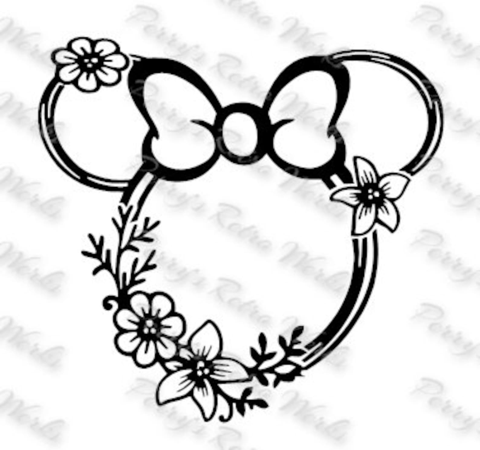 Minnie Mouse Ears With Flowers SVG Decal Digital Etsy