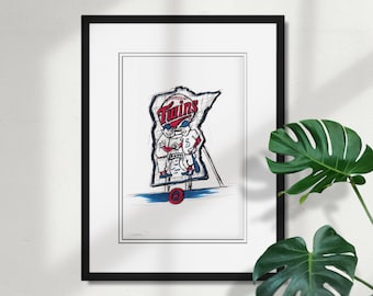 Impresión artística de edición limitada con boceto a tinta de Target Field - Impresión artística del estadio de béisbol - Minnesota Twins - Minnie y Paul
