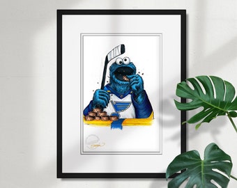 St. Louis Blues Cookie Monster Sketch Print - NHL and Sesame Street Licensed Limited Edition Art Wall Decor Poster Print by S. Preston