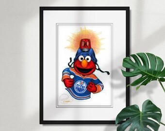 Edmonton Oilers Elmo Print - Sesame Street Licensed Limited Edition Art by S. Preston