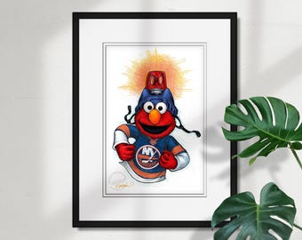 New York Islanders Elmo Print - Sesame Street Licensed Limited Edition Art by S. Preston
