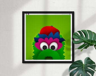 Póster minimalista de Phillie Phanatic - Mascota de los Philadelphia Phillies - Póster de arte de edición limitada con licencia de la MLB para decoración de pared por S. Preston