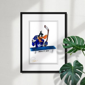 Daffy Duck Toronto Maple Leafs Skizzendruck - NHL und Looney Tunes Lizenzierter Kunst Wanddekor Poster Druck von S. Preston