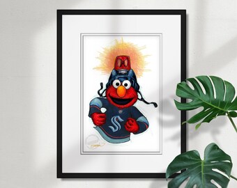 Seattle Kraken Elmo Print - Sesame Street Licensed Limited Edition Art by S. Preston