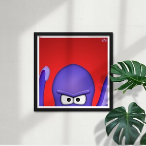 Minimalist Al the Octopus Square Poster Print Detroit Red Wings Mascot - NHL Licensed Limited Edition Peeker Art Wall Decor by S. Preston