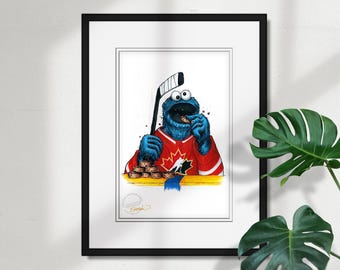 Hockey Canada Cookie Monster Sketch Print - Sesame Street Licensed Limited Edition Art Wall Decor Poster Print by S. Preston