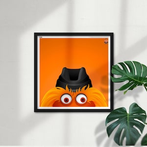 Minimalist Gritty Square Poster Print Philadelphia Flyers Mascot - NHL Licensed Limited Edition Peeker Art Wall Decor by S. Preston