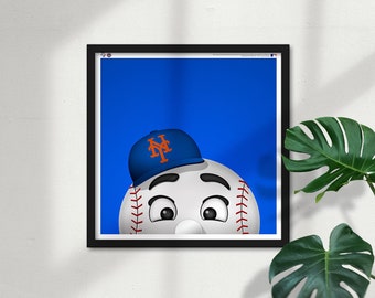 Minimalista Mr. Met - Mascota de los New York Mets - Póster de arte de edición limitada con licencia de la MLB, decoración de pared por S. Preston