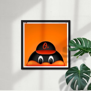 Minimalist Oriole Bird Peeker - Baltimore Orioles Mascot - MLB Licensed Limited Edition Art Poster Print Wall Decor by S. Preston