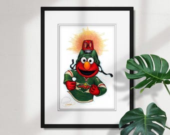 Minnesota Wild Elmo Print - NHL & Sesame Street Licensed Limited Edition Art by S. Preston