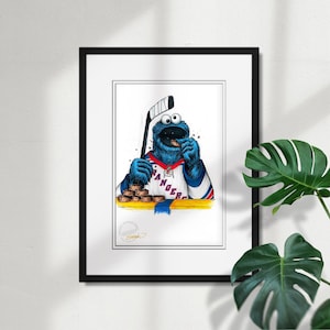 New York Rangers Cookie Monster Sketch Print - NHL und Sesame Street Lizenzierte Limitierte Kunst Wand Dekoration Poster Druck von S. Preston