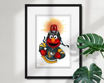Pittsburgh Penguins Elmo Print - NHL & Sesame Street Licensed Art by S. Preston