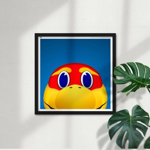 Minimalist Big Jay - Kansas Jayhawks Mascot - KU Licensed Limited Edition Peeker Art Wall Decor Square Poster Print by S. Preston