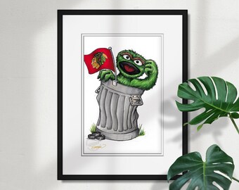 Chicago Blackhawks Oscar the Grouch Sketch Print - NHL and Sesame Street Licensed Limited Edition Art Wall Decor Print by S. Preston