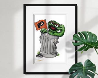 Philadelphia Flyers Oscar der Grouch Skizze Druck - NHL und Sesame Street Lizenzierte Limitierte Auflage Kunst Wand Dekor Druck von S. Preston