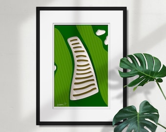 Minimalist Oakmont Golf Print – Church Pew Bunkers Golf Wall Art, Signed Print Collectible Gift for Golf Lovers By S.Preston - Free Shipping
