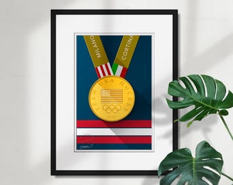 Minimalist Team USA 2026 Hockey Gold Medal Limited Edition Print by S.Preston - Officially Licensed by Team USA