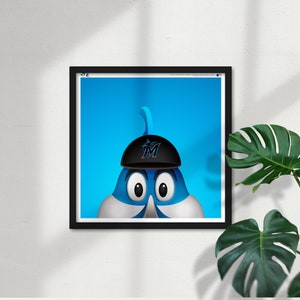Minimalist Billy The Marlin - Miami Marlins Mascot - MLB Licensed Limited Edition Peeker Art Wall Decor Square Poster Print by S. Preston