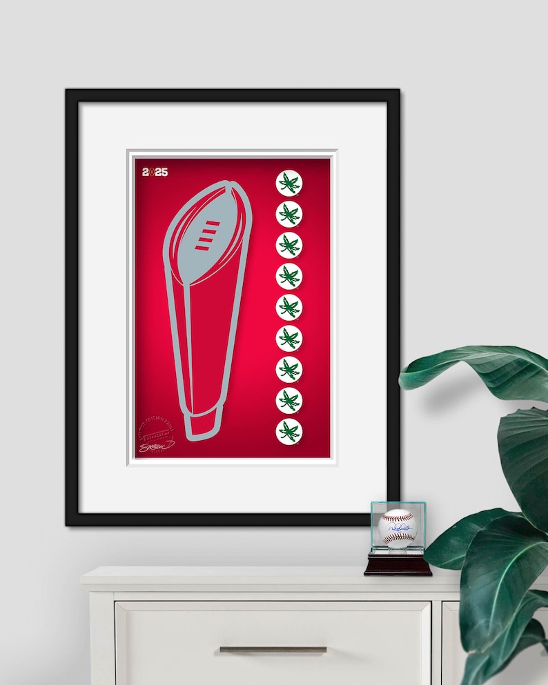Ohio State Buckeyes Minimalistiska College Football Playoff 2024 Champions - Licensierad Ohio State Art Print Väggdekor av S. Preston 14x20 inches