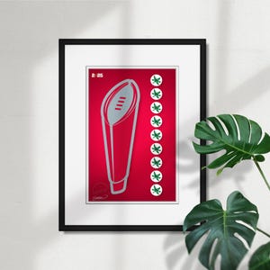 Campeones de los playoffs de fútbol universitario minimalista Ohio State Buckeyes 2024: decoración de pared con impresión artística con licencia de Ohio State de S. Preston