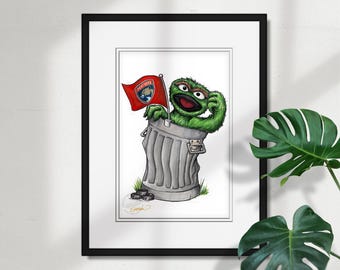 Florida Panthers Oscar the Grouch Sketch Print - NHL and Sesame Street Licensed Limited Edition Art Wall Decor Print by S. Preston