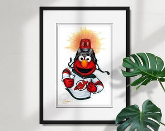 New Jersey Devils Elmo Print - NHL & Sesame Street Licensed Art by S. Preston