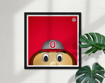 Minimalist Brutus Buckeye Peeker - Ohio State Buckeyes Mascot - OSU Licensed Limited Edition Art Poster Print Wall Decor by S. Preston