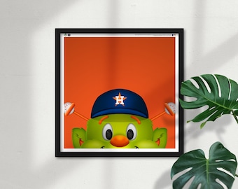 Minimalist Orbit - Houston Astros Mascot - MLB Licensed Limited Edition Peeker Art Wall Decor Square Poster Print by S. Preston